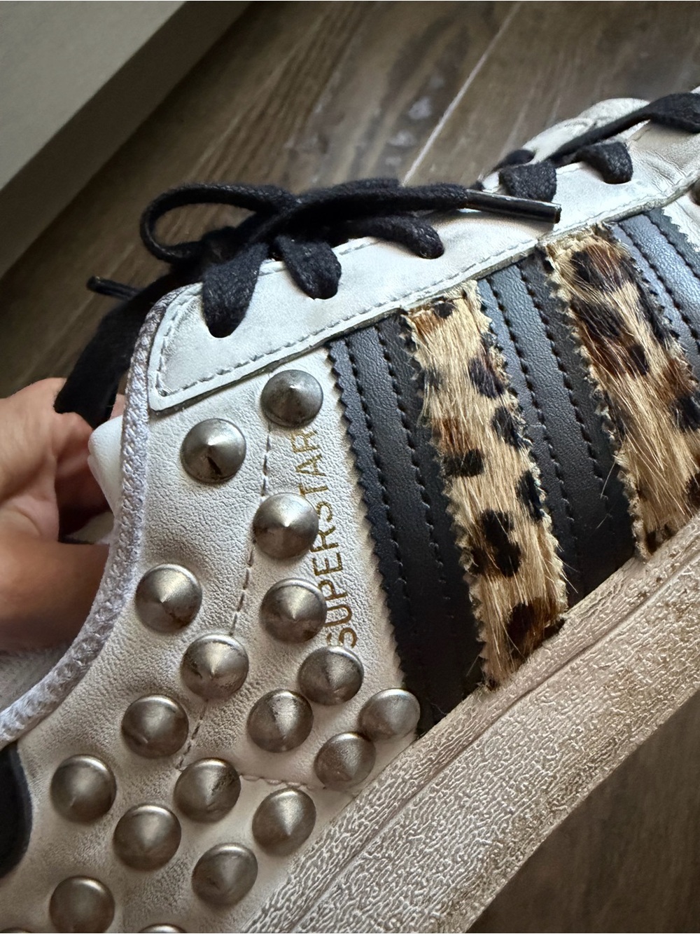 Custom adidas superstar studded Leopard